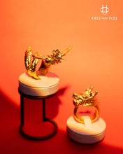 將圖片載入圖庫檢視器 999.9黃金3D立體龍鳳戒指
