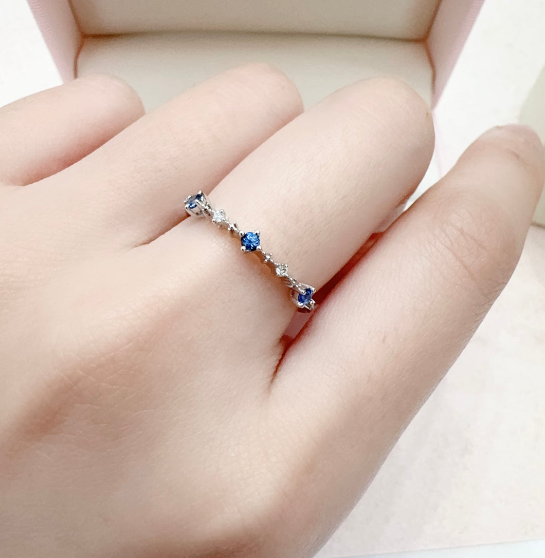 18K金天然鑽石藍寶戒指